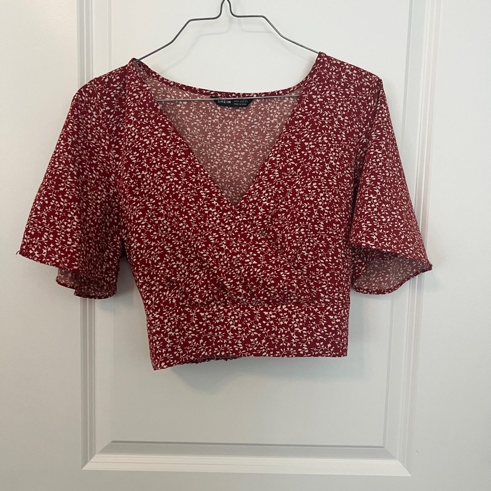 SHEIN Burgundy Floral Blouse
